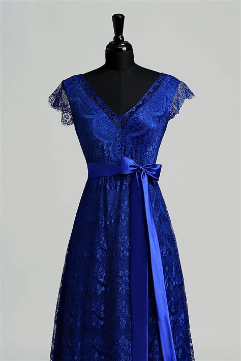 a line v neck cap short sleeve floor length lace dress with sweep brush