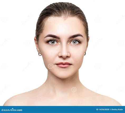 front view  beautiful female face  perfect skin stock photo