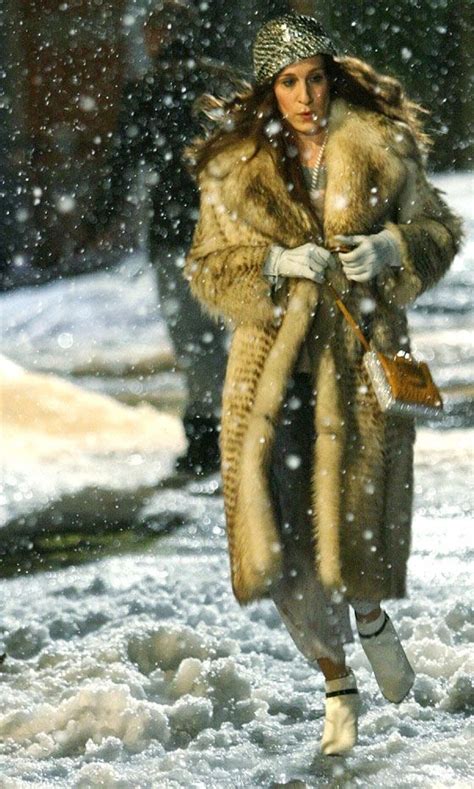 sex and the city carrie bradshaw s memorable fashion moments vintage fur snow and the movie