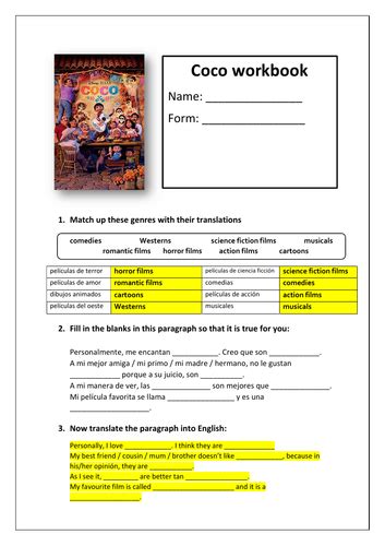 worksheet  accompany   film coco teaching resources