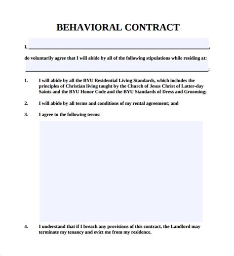 behaviour contract templates   ms word pages