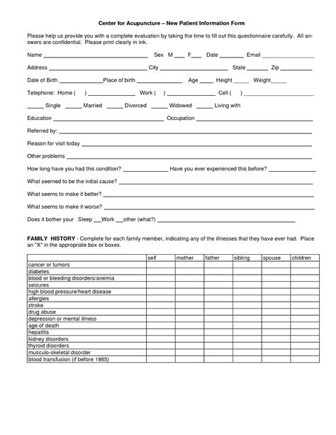 Acupuncture Patient Intake Forms Word Template