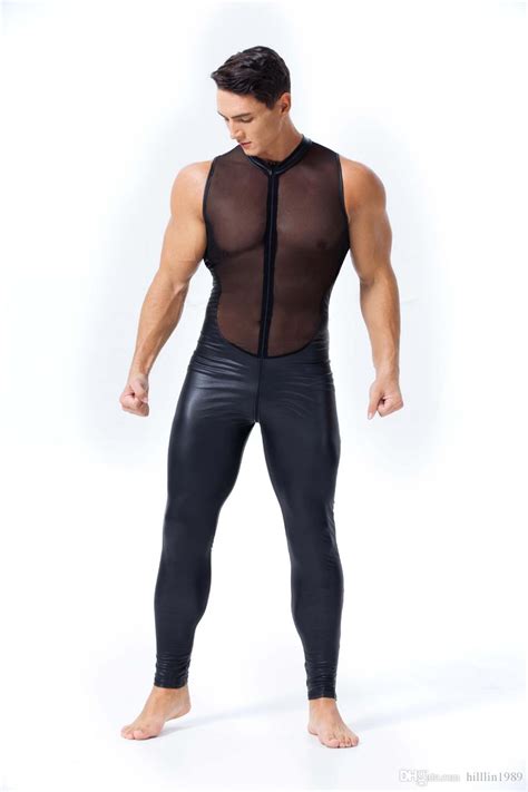 2021 Pvc Sexy Men Teddies Lingerie Plus Size Faux Leather