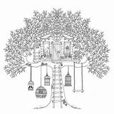 Coloring Treehouse Tree Pages Birds House Adults Kids Boomhutten Houses Colouring Adult Bird Color Fun Print Printable Book Garden Books sketch template