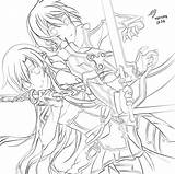 Kirito Asuna Sword Online Lineart Sao Drawing Deviantart Coloring Pages Coloriage Anime Template Drawings Getdrawings sketch template