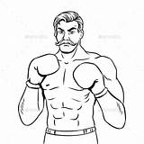 Boxer Fighter Coloring Vector Vintage Drawing Book Old Cartoon Mustache School Tattoo Boxers Choose Board sketch template