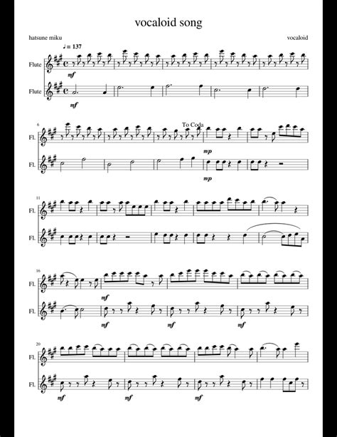 Vocaloid Song Sheet Music For Flute Download Free In Pdf