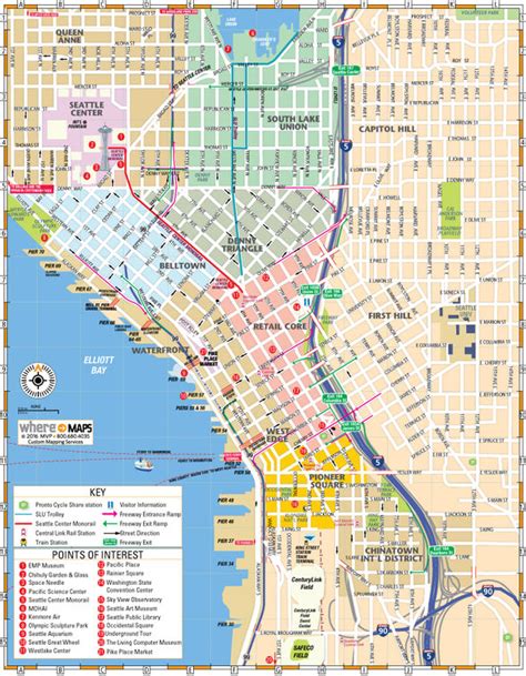 map  downtown seattle interactive  printable maps wheretraveler