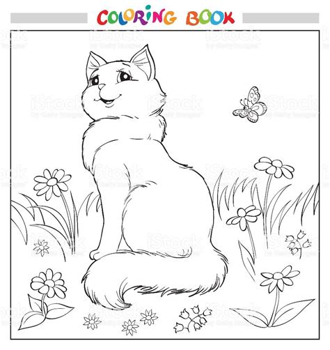 cat sitting coloring book pages royalty  stock  stock