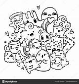 Doodles Coloring Cute Outline Cartoon Monsters Drawn Pattern Hand Vector Isolated Pages Set Book Illustration Stock Doodle Kids Drawings Colouring sketch template