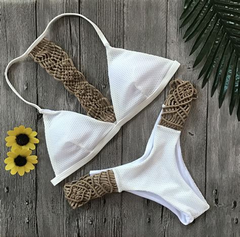 braided rope hand crocheted bikini set 2017 sexy swimwear women bathing