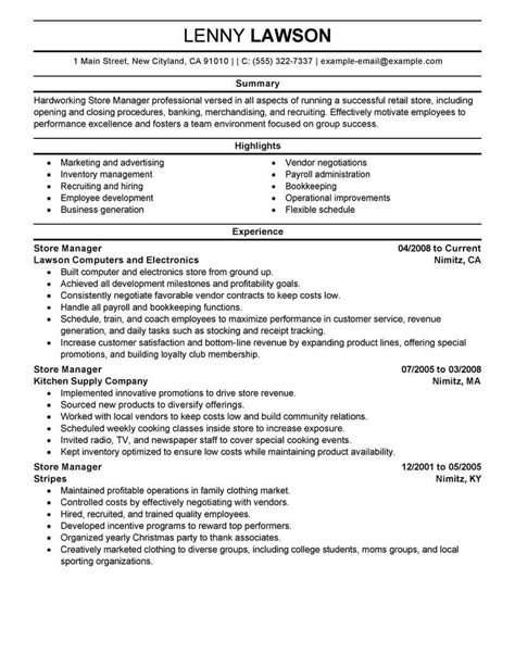 retail manager resume template