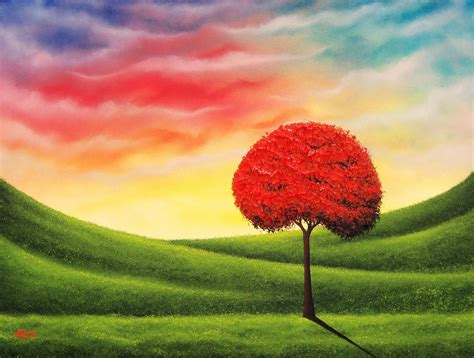 bing art  rachel bingaman red tree landscape painting sunset sky