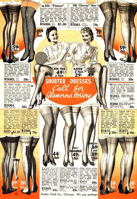 shorter dresses call for glamorous hosiery 1939 1940 hosiery stockings and 1930s