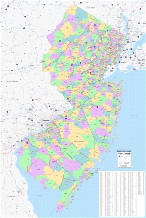 New Jersey Zipcode Map 24 X 36 Pdf