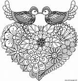 Coloring Pages Valentine Birds Kissing Adult Floral Above Printable Valentines Two Print Heart Flowers Saint sketch template