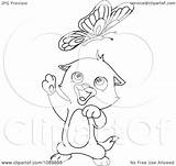 Butterfly Chasing Cat Cute Outlined Illustration Yayayoyo Royalty Clipart Vector 2021 sketch template