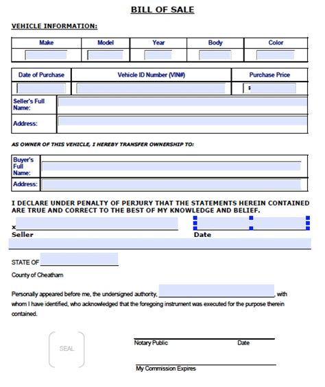 free cheatham county tennessee bill of sale form pdf