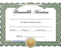 printable honorable mention awards certificates templates