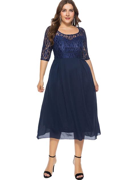 [41 Off] Plus Size Lace Panel Midi Dress Rosegal