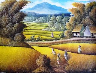 galeri zemi niyor lukisan cat minyak pemandangan sawah padi