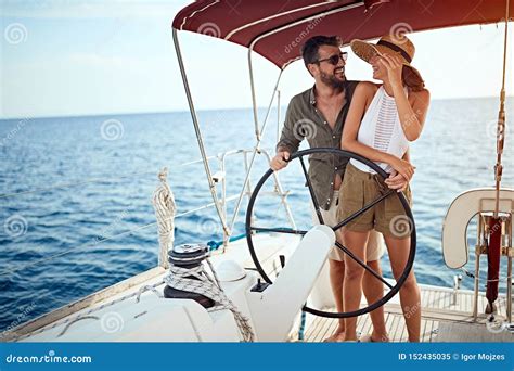 summer romance  vacation couple   luxury boat stock image image  happy deck
