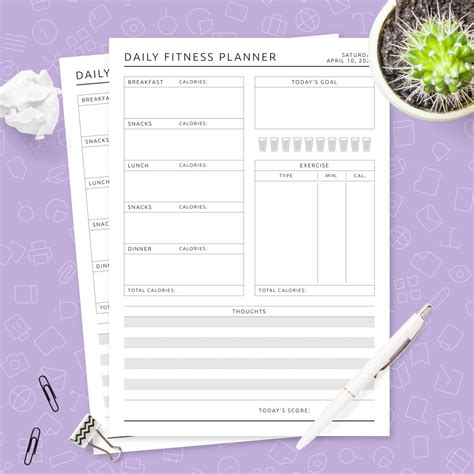 daily fitness planner template template printable