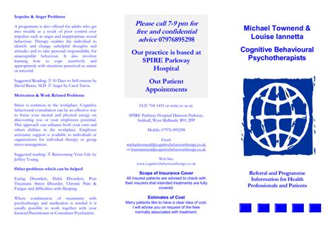 cbt brochure cognitive behavioural psychotherapy