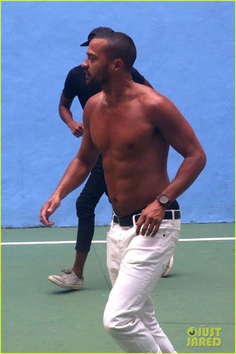 Jesse Williams Goes Shirtless Bares Ripped Abs While Playing With
