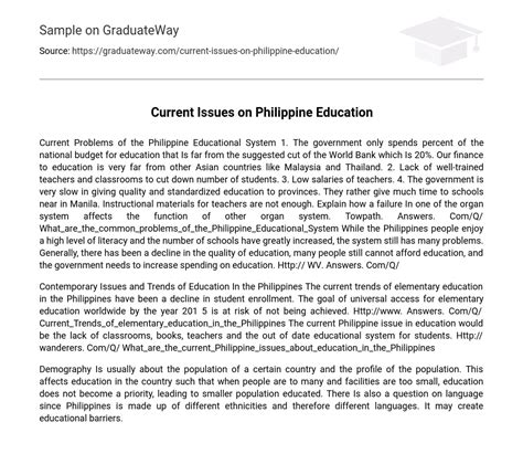 current issues  philippine education essay  graduateway