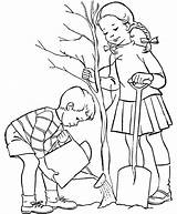 Coloring Boy Girl Pages Planting Cartoon Trees Popular sketch template
