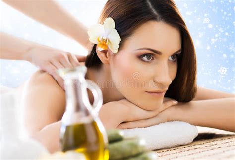 Young Woman Relaxing On A Spa Back Massage Stock Image Image Of