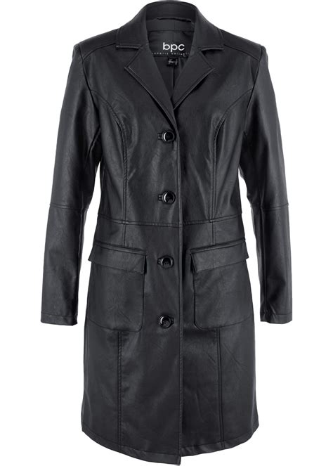 bpc bonprix collection damen lederimitat mantel mit revers tailliert  schwarz ein wahrer