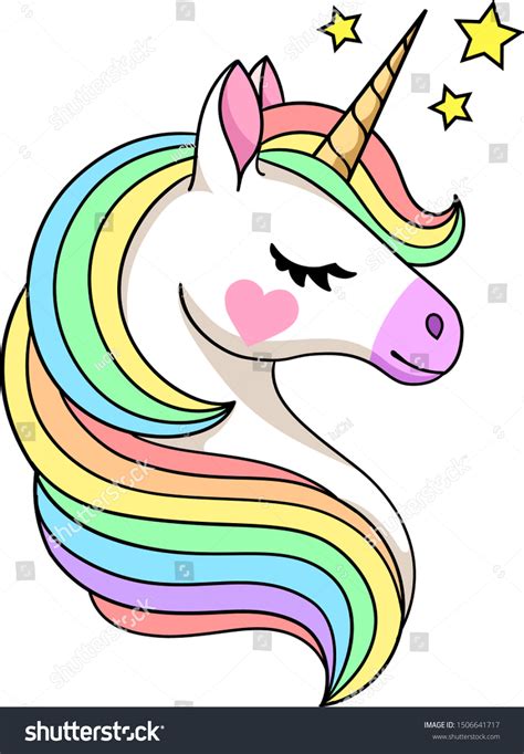 head cute unicorn closed eyes rainbow stock vector royalty