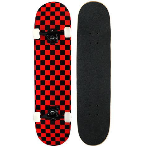 pro skateboard complete pre built checker pattern   blackred