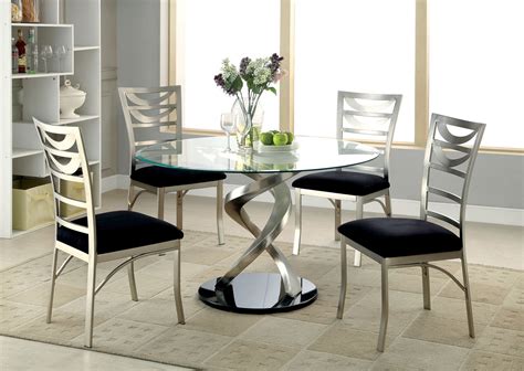 48 mueller round glass satin dining table with 4 chairs for sale