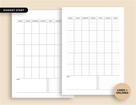 Blank Vertical Calendar Notes Printable Monthly Calendar Etsy
