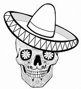 Coloring Muertos Los Pages Mexican Dia Sombrero Skull Dead Hat Calaca Skulls Día Sugar Online Sheets Printable Print Mexico Color sketch template