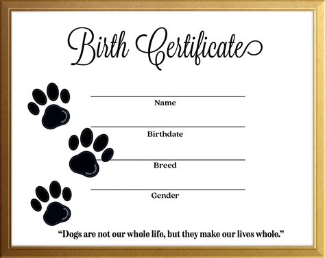 printable  puppy birth certificate template printable templates