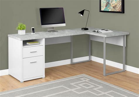 shaped white cement corner office desk  flexible position