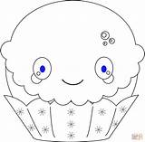 Kawaii Cupcake Coloring Pages Food Christmas Dessert Kids Cake Print Drawing Popular sketch template