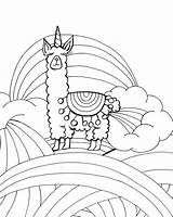 Llama Coloring Pages Unicorn Printable Bow Neck Around His Rainbow Wonder sketch template