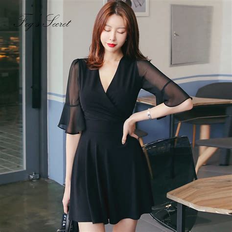 plus size black dress for office lady sexy v neck for women thin loose