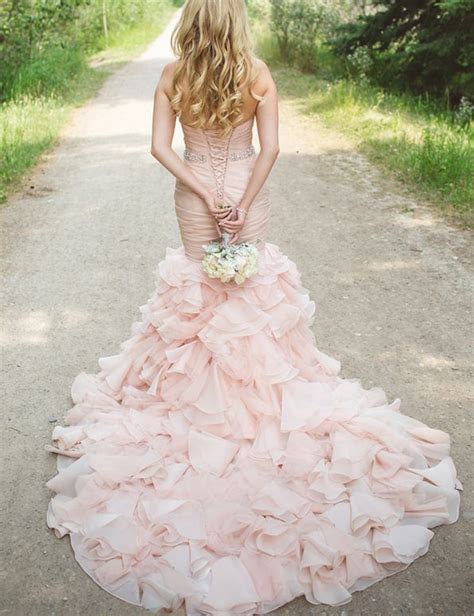 blush pink wedding dresses cheap satin with crystal chiffon layered
