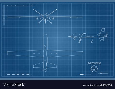 blueprint military drone  outline style vector image