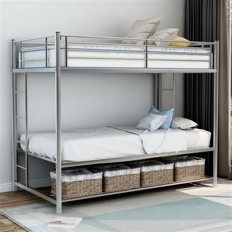 euroco metal twin  twin bunk bed frame  storage shelf silver