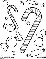 Coloring Pages December Candy Christmas Print Cane Tree Clipartmag sketch template