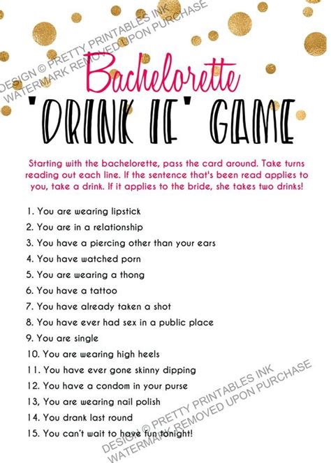 Printable Bachelorette Game Bachelorette Drinking Game