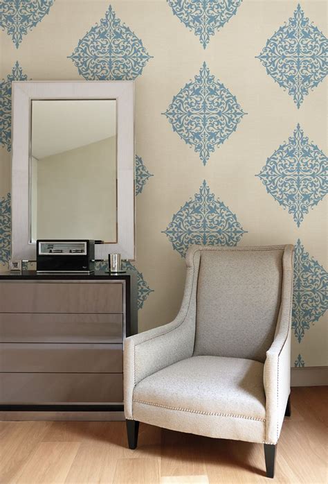 turquoise feature wall  modern medallion wallpaper