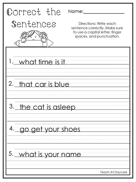 printable correct  sentences worksheets   teachers